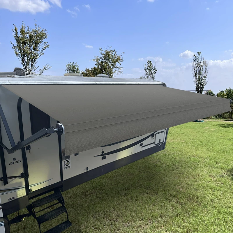 SHADEPLUS RV Awning Fabric Replacement,Camper Awning Replacement,16 oz Heavy Duty Waterproof Vinyl Universal RV Awning Replacement for All Brands Camper,Trailer, Motorhome Awnings,Smoke Grey 15'2''