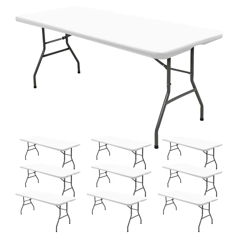 REWOMC 10 Pack Stretch Fabric Table Top Cap Cover, fits 8' Tables, Spandex Table Covers Washable Elastic Rectangle Tablecloth Protector for Indoor Outdoor Party Picnic Wedding, White, 30" W x 96" L