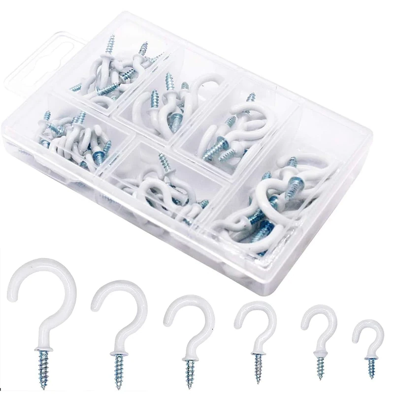 BSYFOP 70 Pcs Screw in Hooks, White Ceiling Hooks Suitable for Hanging Plants, Cups, Utensils, Lights and Stuff - Great for Indoor & Outdoor Use