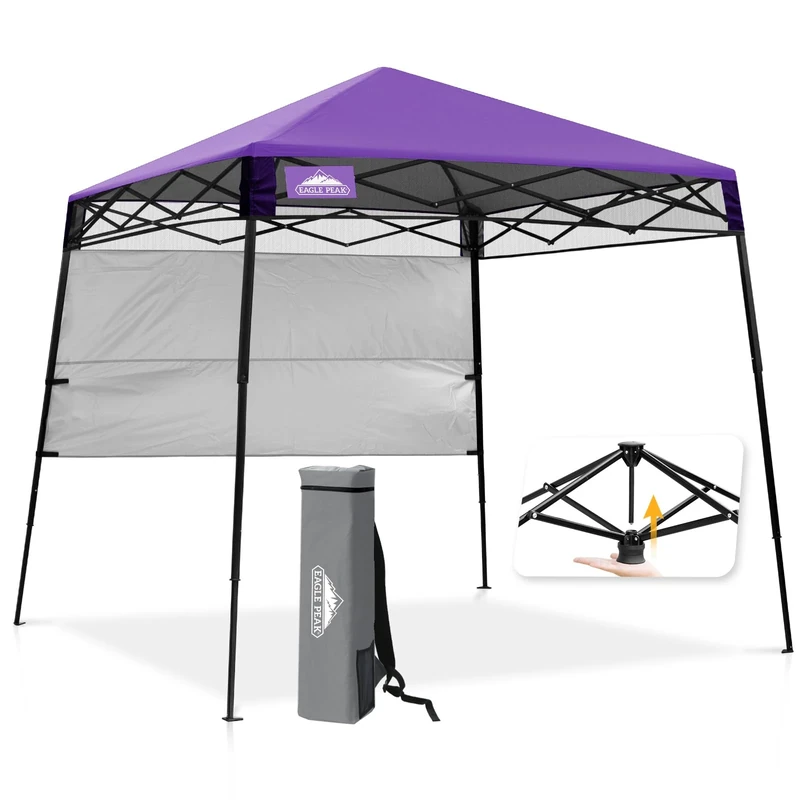 EAGLE PEAK Day Tripper 2.5m x 2.5m Slant Leg Lightweight Compact Portable Canopy w/Backpack Easy One Person Set-up Folding Shelter and 36 Square Feet of Shade (Purple)