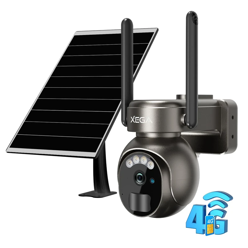 Xega 4G LTE Security Camera No WiFi With SIM Card 2K Super HD Solar Powered Wireless Outdoor 4G Security Camera PIR Motion Sensor Night Vision 2 Way Talk