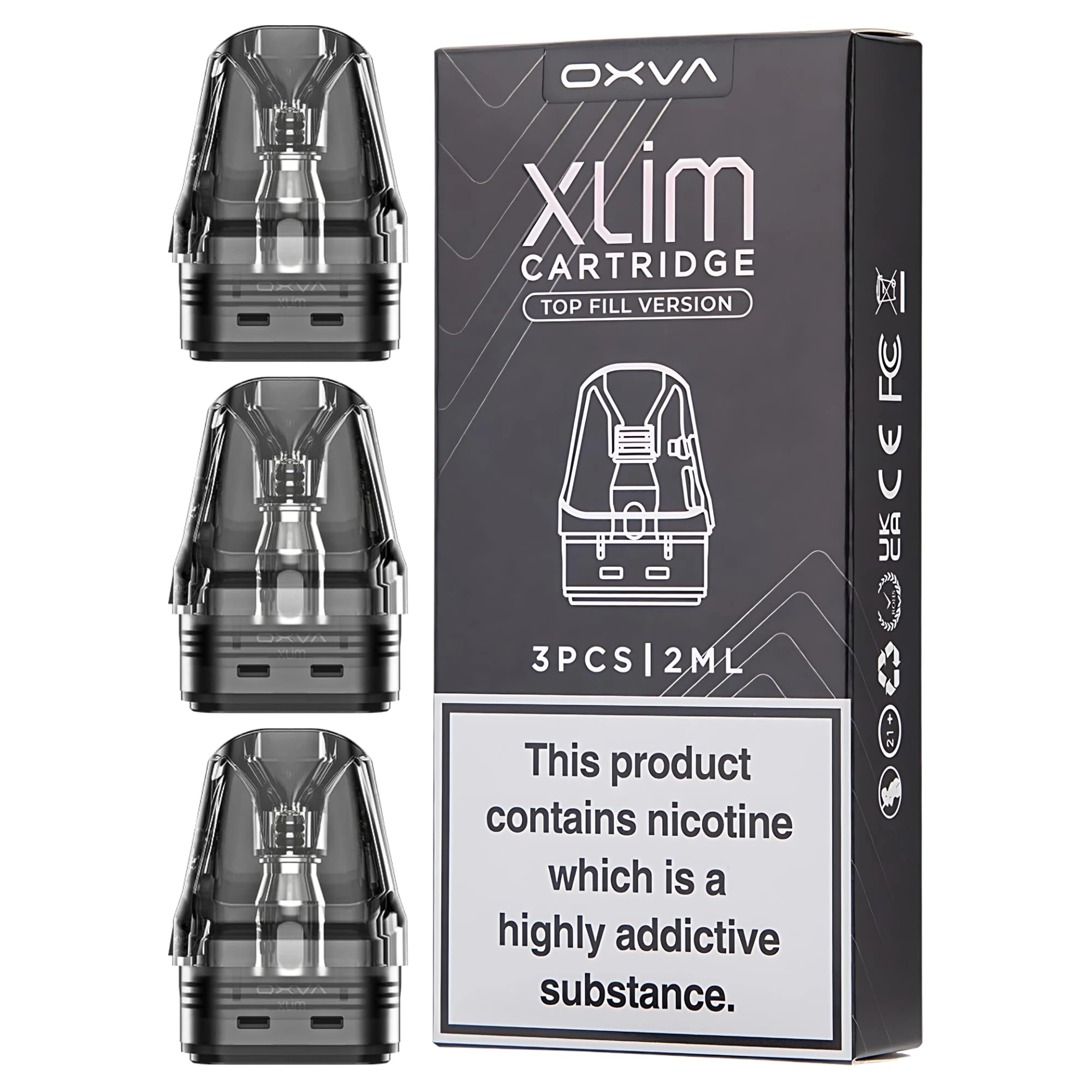 OXVA XLIM TOP FILL CARTRIDGE (0.6Ω) Works With XLIM Pro Kit Xlim SE Xlim SQ 2ml Cartridge Built in Mesh Coil 0.6ohm 20-25w Pods Top Filling v3 Pod Pack of 3 No Nicotine