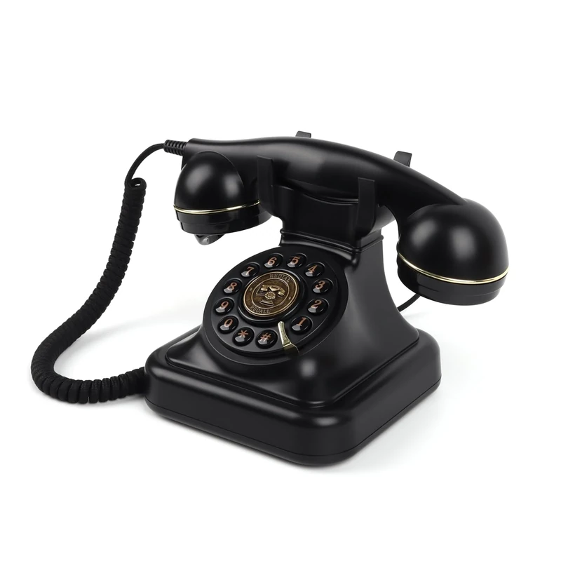 Retro Corded Phone, Corded Home Phones with Push Button, Vintage Phone Landline with Adjustable Ringer Volume and Redial Function, Retro Telephone Phone for Home Office Hotel School (Black)