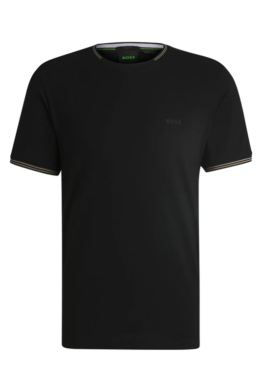 BOSS Mens Taul Stretch-Cotton T-Shirt with Logo and Stripes Black - Image 1