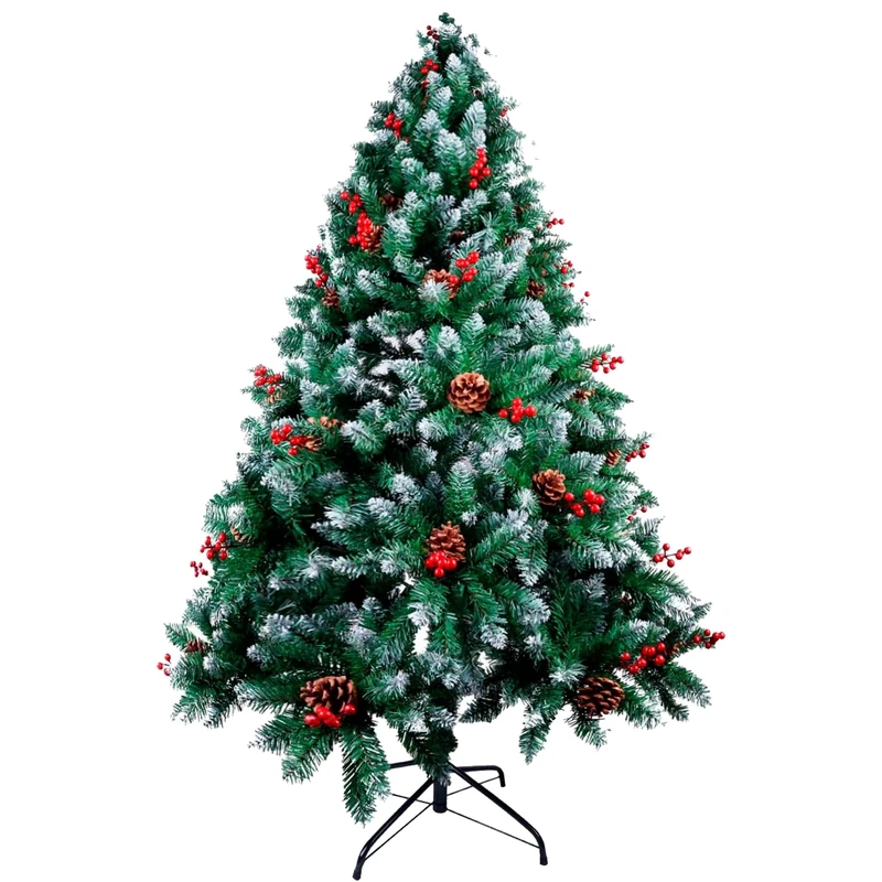 Ofituria Christmas Tree, Aluminium, Natural Green with Snow and red Berries, 120 cm