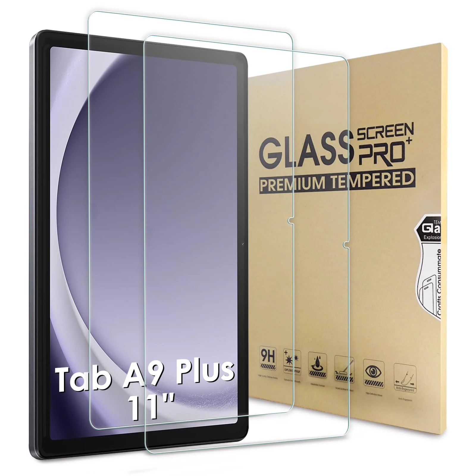 Bighan 2 Pack Screen Protector Compatible with Samsung Galaxy Tab A9 Plus/Galaxy Tab A11 Plus(A11+) 11", 9H Hardness Tempered Glass Film Clear Anti-Bubble Full Coverage foil