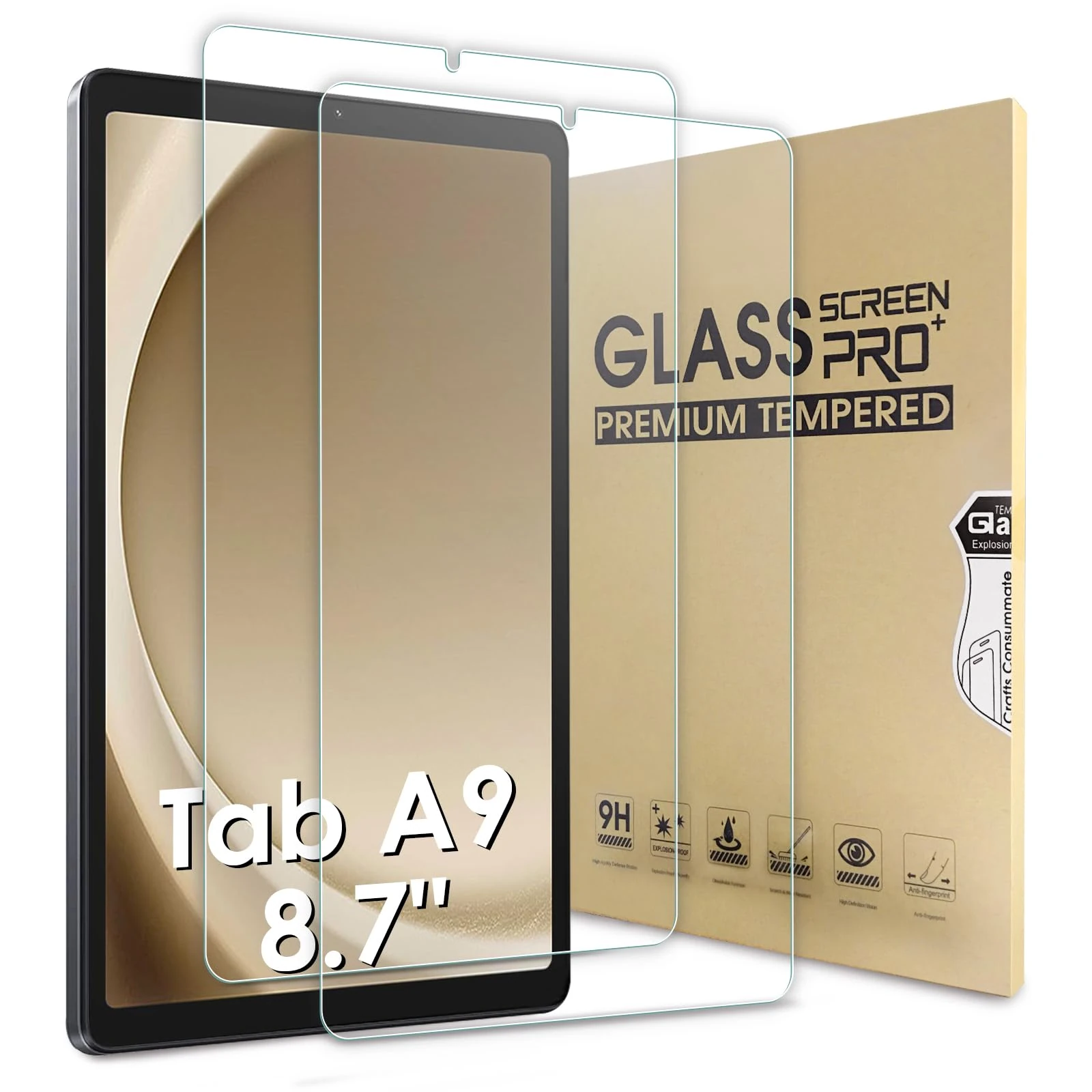 Bighan 2 Pack Screen Protector Compatible with Samsung Galaxy Tab A9 8.7"/Galaxy Tab A11 2025 8.7", 9H Hardness Tempered Glass Film Clear Anti-Bubble Full Coverage foil