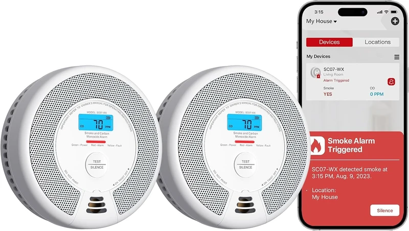 X-Sense Wi-Fi Combination Smoke Alarm and Carbon Monoxide Alarm with Replaceable Battery, Smart Fire Alarm Compatible with X-Sense Home Security App, SC07-WX, 2-Pack