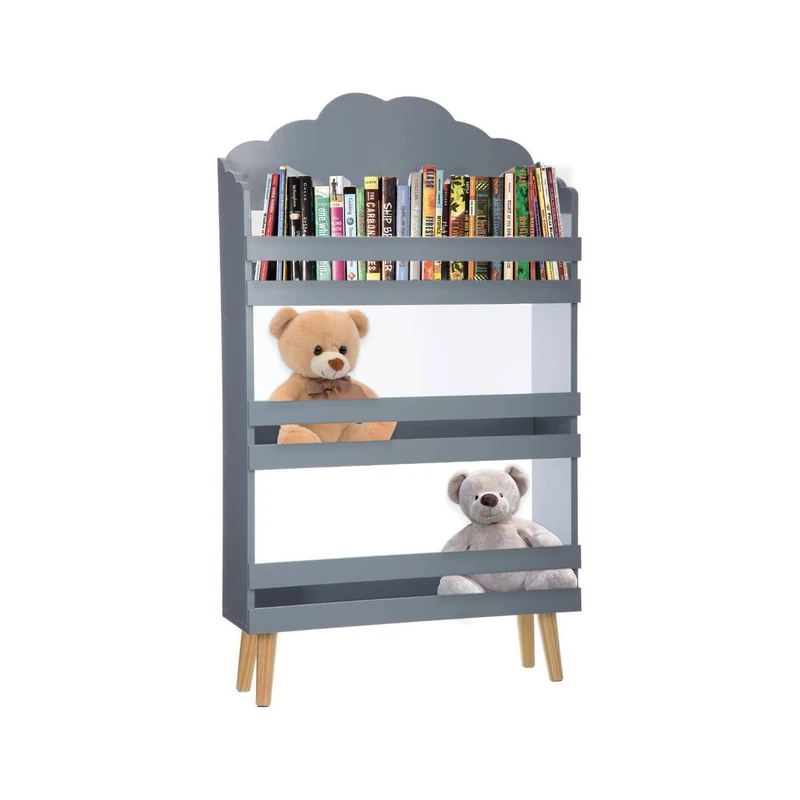 Avilia Cloud Bookcase for Children with 3 Shelves in Wood, Grey, Space Saving Books and Toys, 58 x 100 x 18 cm