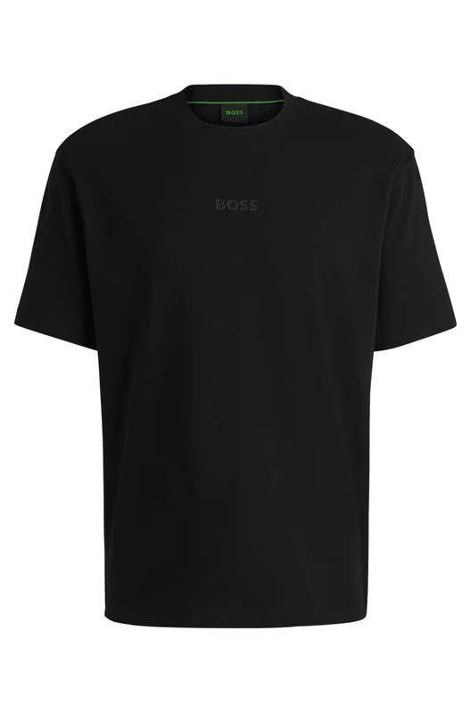 BOSS Mens Tee 10 Tonal-Logo T-Shirt in Cotton Jersey Black