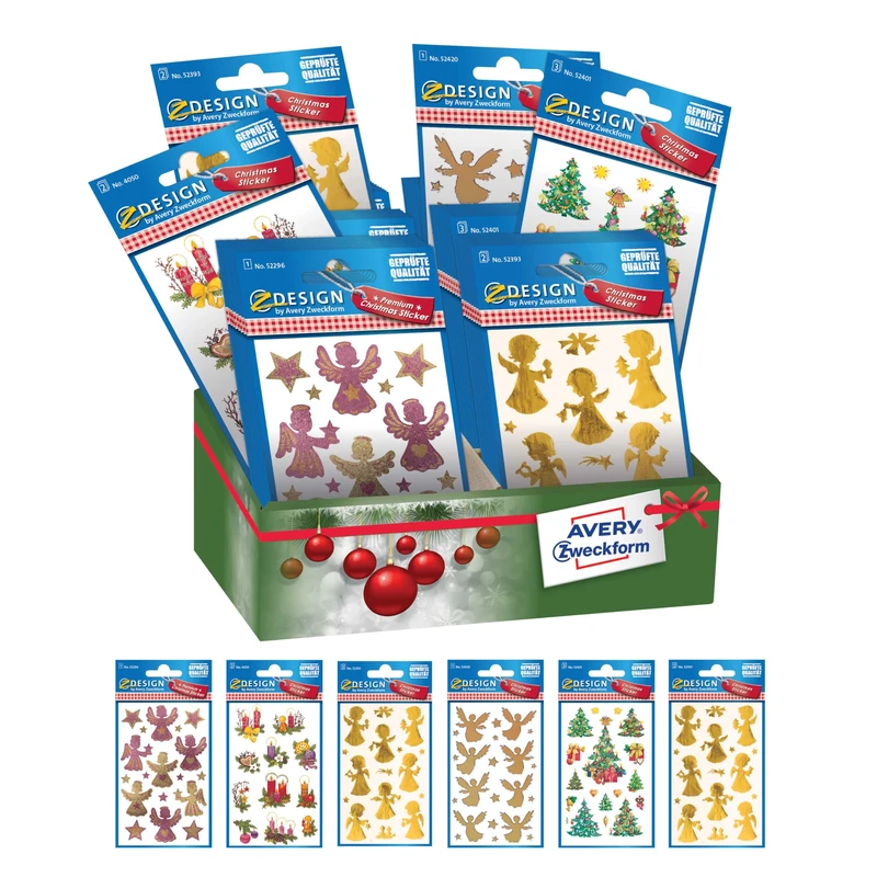 Avery 52941 Assorted Christmas Glitter Angels and Trees, 6 References of Different Drawings, Total 60 Stickers