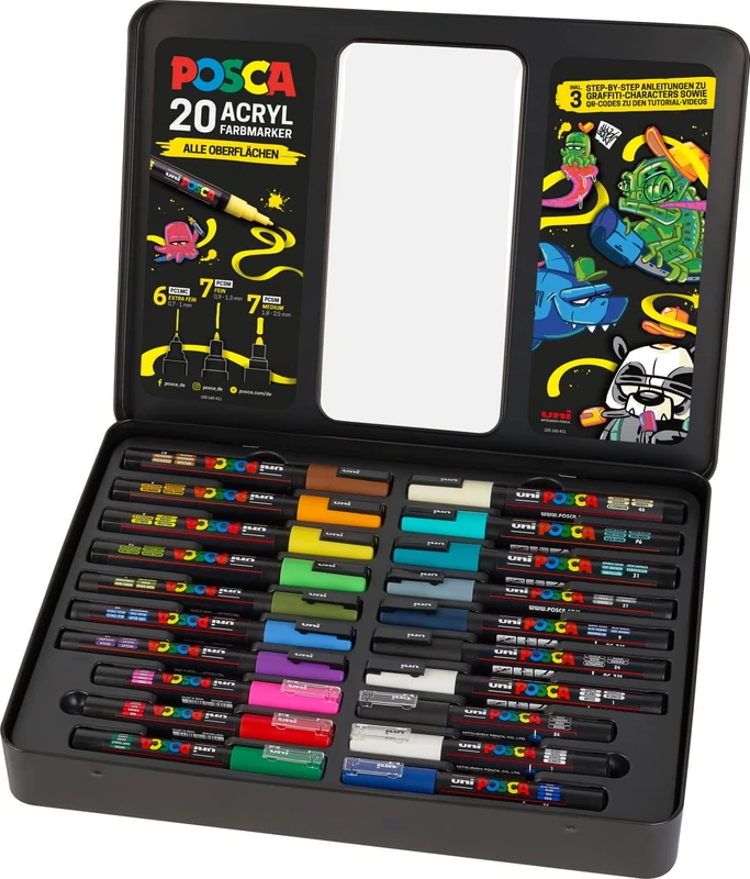Faber-Castell uni-ball 186830 POSCA Marker Set of 20 with Instructions for 3 Graffiti Characters