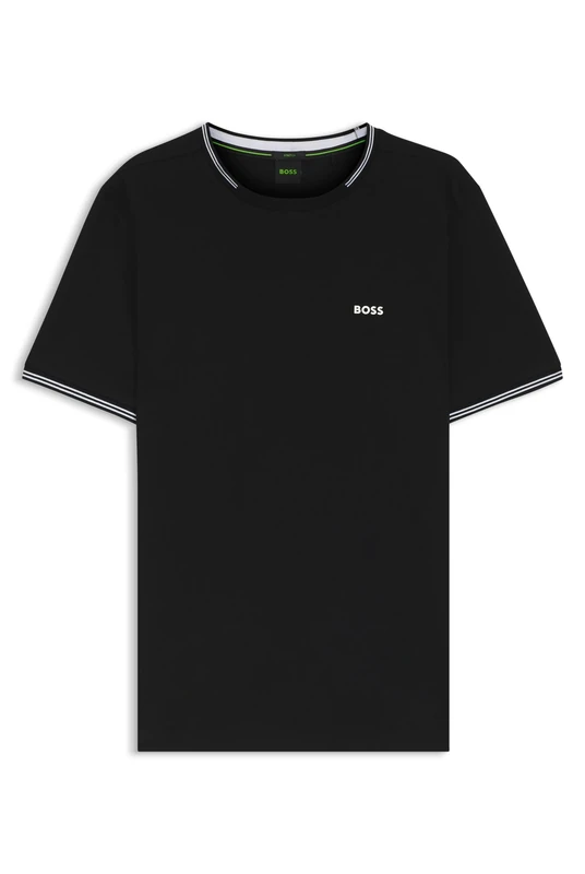 BOSS Mens Taul Stretch-Cotton T-Shirt with Logo and Stripes Black