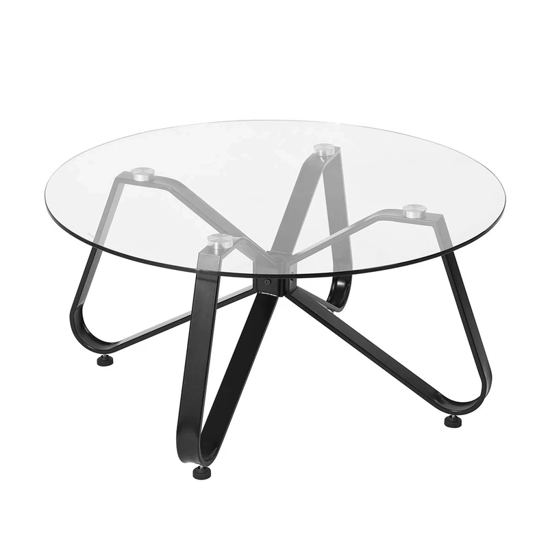 FurnitureR Round Coffee Table Tempered Glass Top Metal Design Leg Nordic Minimalism Style Tea Table for Home Living Room, D80cmxD80cmxH40cm