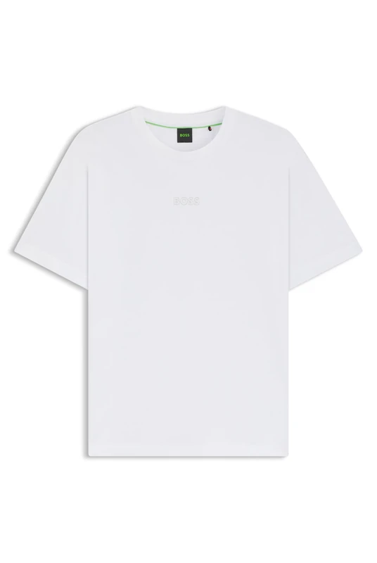 BOSS Mens Tee 10 Tonal-Logo T-Shirt in Cotton Jersey White