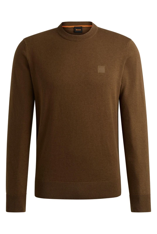 BOSS Mens Kanovano Logo-Patch Sweater in Cotton and Cashmere