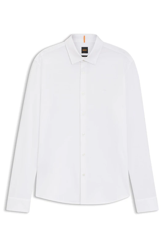 BOSS Mens Mysoft 2 Slim-fit Shirt in Melange Cotton Jersey - Image 1