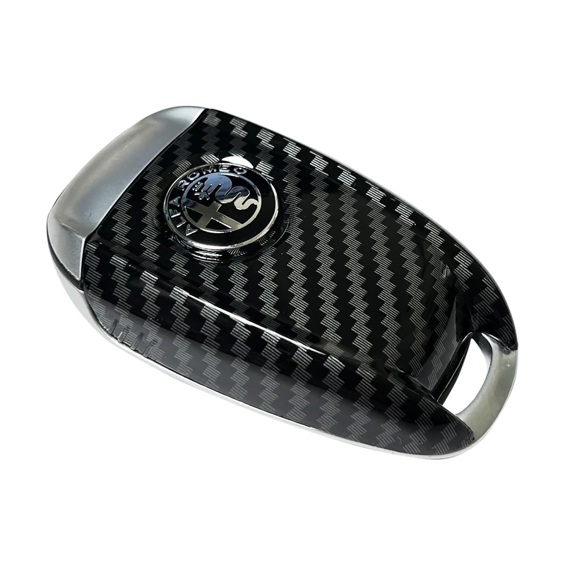 ABS Carbon Fiber Style 3D Color Logo Car Smart Remote Key Fob Cover Case Replace for Alfa Romeo Giulia Stelvio Tonale (Logo, Black)