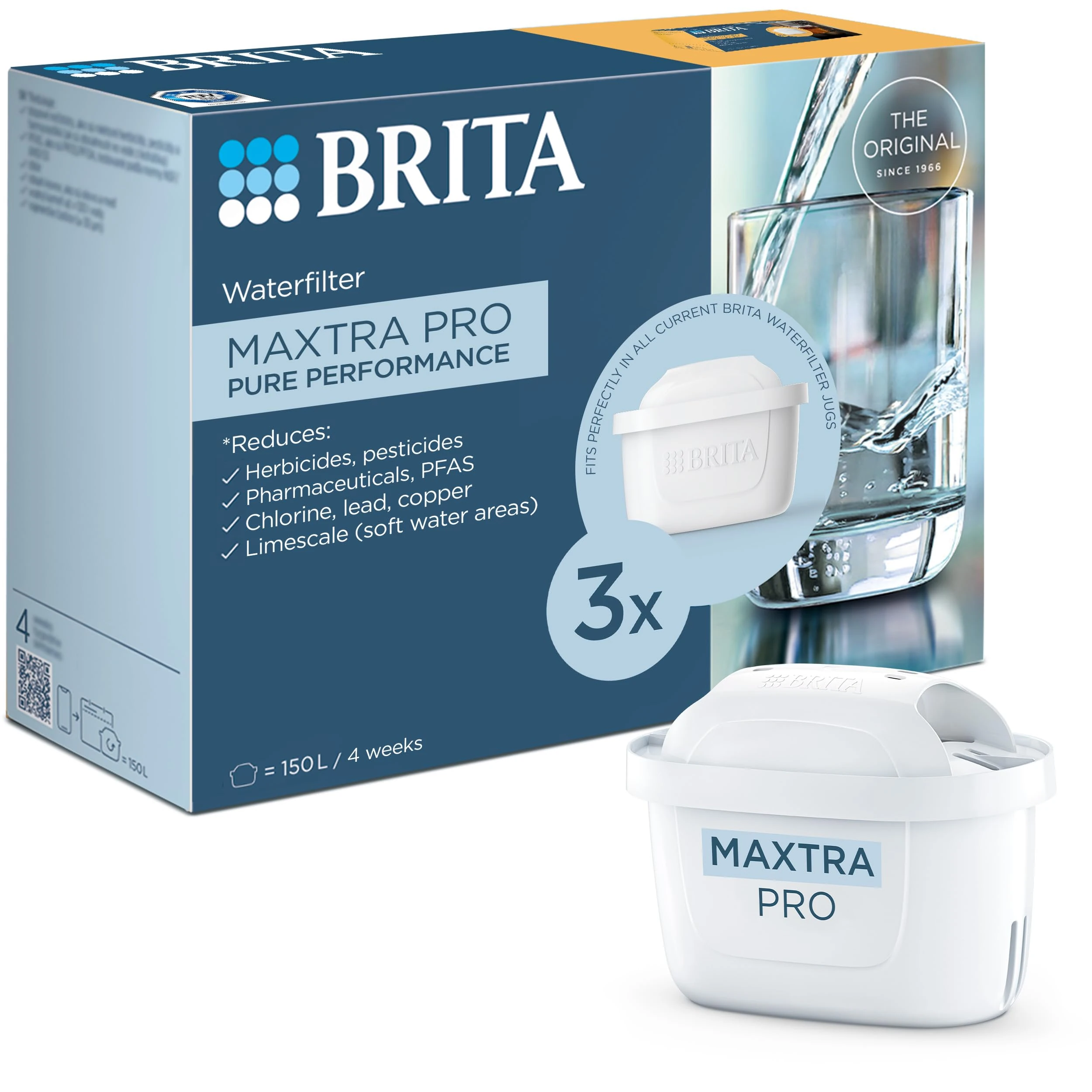 BRITA MAXTRA PRO Pure Performance Water Filter Cartridge - 3 Pack - Original BRITA Refill reducing impurities, Chlorine, PFAS, pesticides and limescale for tap Water with Better Taste