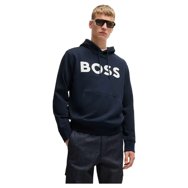 BOSS Mens Webasic Hood Relaxed-fit Hoodie in Cotton Terry with Large Logo