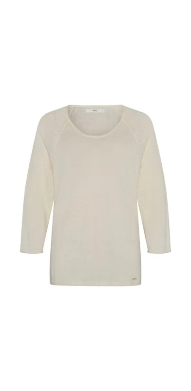 BRAX Women's Style Nala Linen Viscose V-Neck Long Sleeves Sweater, Soft Beige, 12