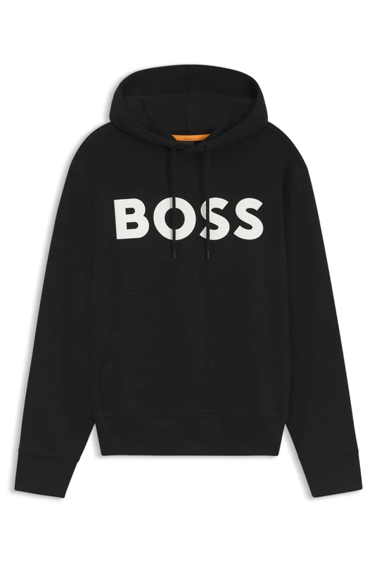 BOSS Mens Webasic hood Relaxed-fit hoodie in cotton terry with large logo Black