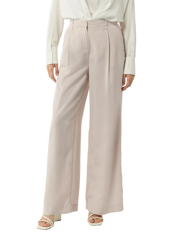 Comma Lyocell Wide Leg Trousers with Elastic Waistband and Mock Pockets, 8013_Light Beige, 20
