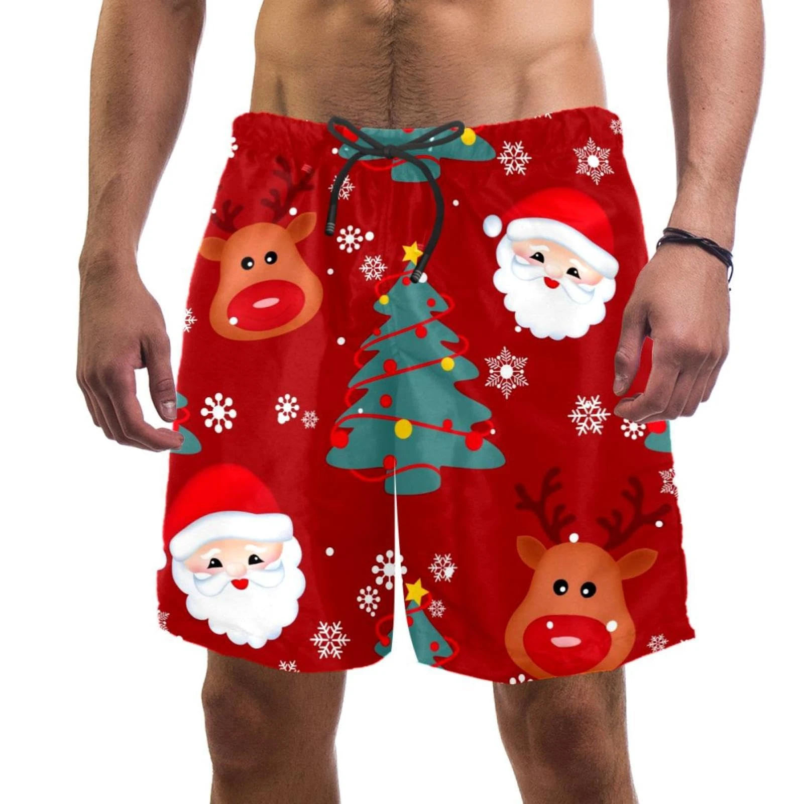 coosun Men's Christmas Background Swim Trunks Quick Dry Beach Shorts Surfing Board Shorts Swimming Shorts M