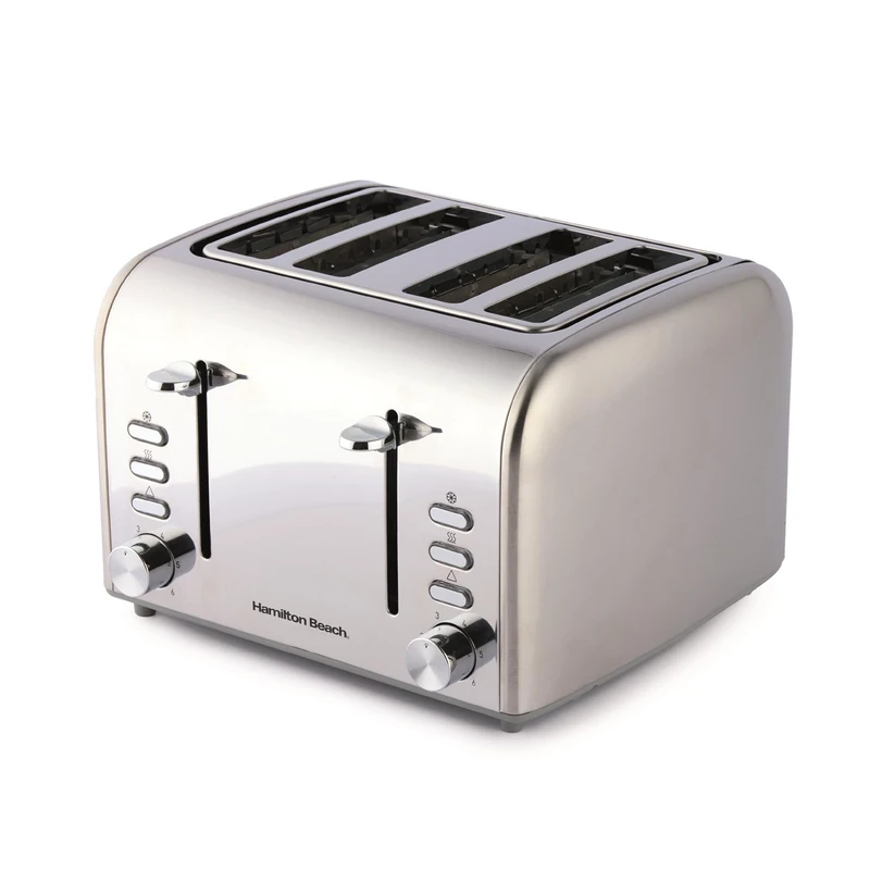 Hamilton Beach Toaster 4 Slice, Rise, 1600W, Brushed & Polished, Stainless Steel, 6 Variable Browning Levels, Removable Crumb Tray, Defrost, Cancel & Reheat Settings, Silver - HB5729