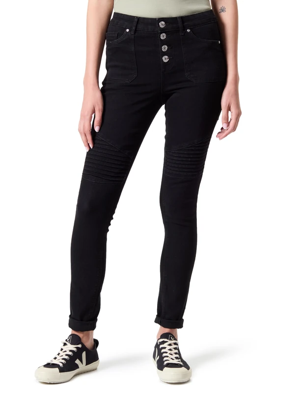ONLY Women's Onlhush Sk Poc Biker PIM DNM Mid-Waist Jeans, Washed Black, XL / 30L
