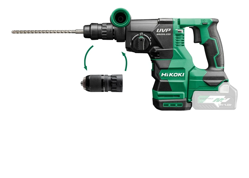 HIKOKI Akku Bohr- und Meißelhammer DH3628DC, Aufnahme: SDS-Plus, mit Schnellsp.-Bohrfutter, (36V, Leerlaufdrehzahl 4300min-1, Schlagenergie:3,2 J,Brushless, OHNE Akku, Ladegerät u. Transportkoffer