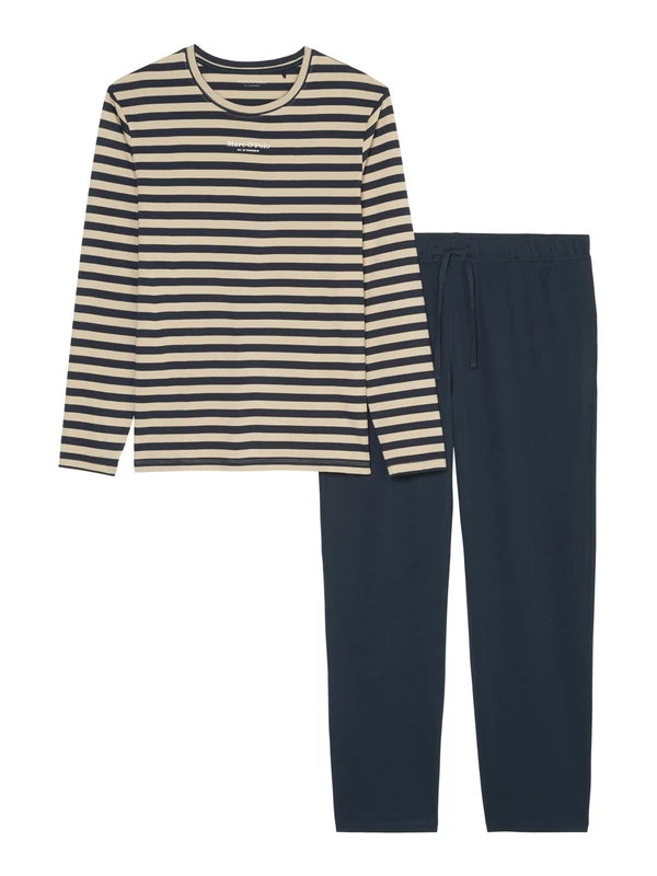Marc O´Polo Men's Mix & Match Long Pyjama Set, Beige/White/Navy, L - Image 1