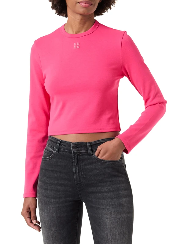 HUGO Women's Dafilomena_3 Jersey Top, Bright Pink672, M - Image 1