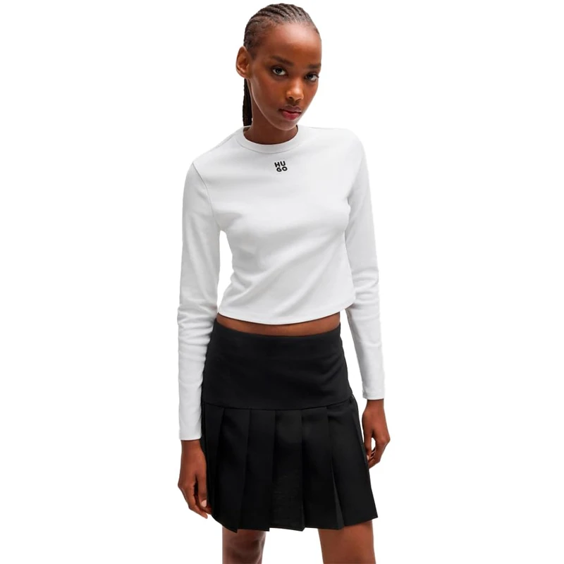 HUGO Women's Dafilomena_3 Jersey Top, White100,