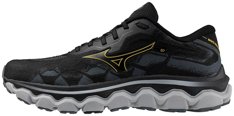 Mizuno Mens Wave Horizon 7 Running Shoe, Black/Citrus, 8 UK