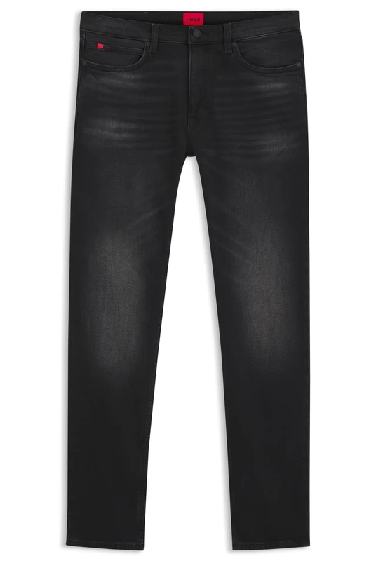 HUGO Mens 734 Black-Black Extra-Slim-fit Jeans in Stretch Denim