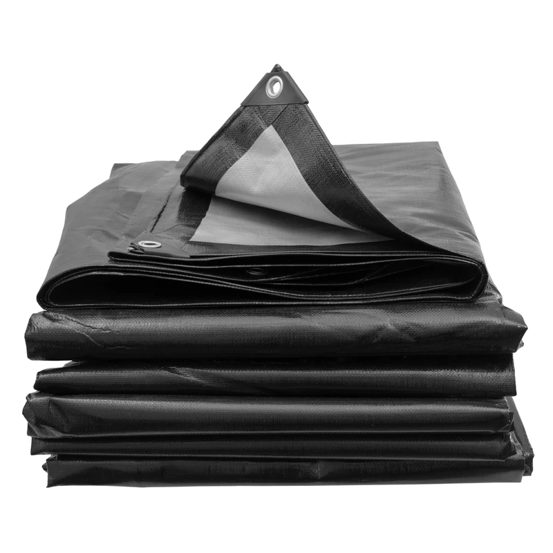 waterproof tough 240gsm black/siver reverse tarpaulins/builders tarps/camping ground sheet ideal tarp cover up to keep items dry and dust free (8m x12m)