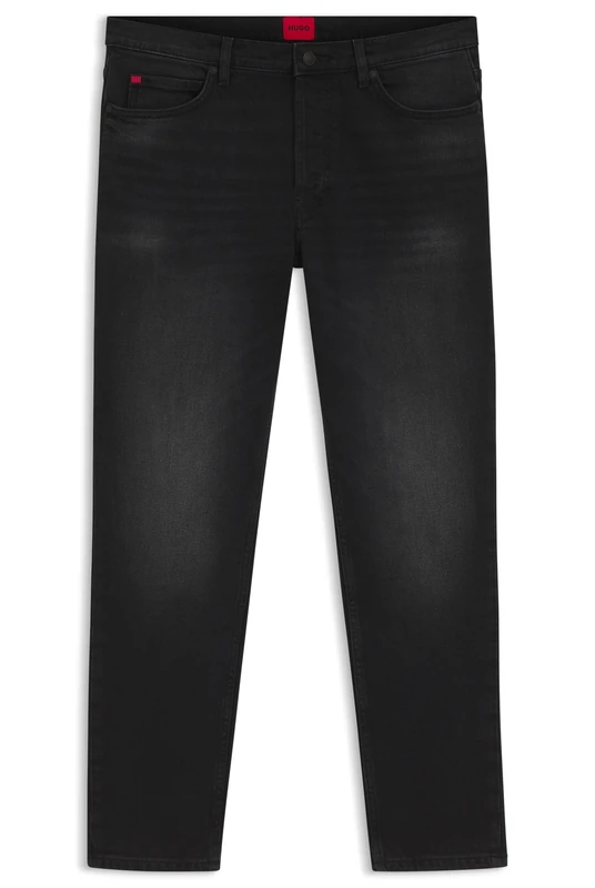 HUGO Mens 634 Black-Black Tapered-fit Jeans in Stretch Denim