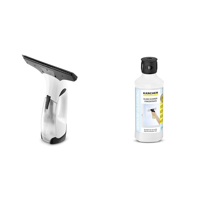 Bundle of Kärcher Window Vac WV 2, Battery Running Time: 35 min, LED Display for Battery Status, Suction Nozzle: 280 mm for Streak-Free Cleaning + Kärcher Window Cleaner Concentrate RM 500