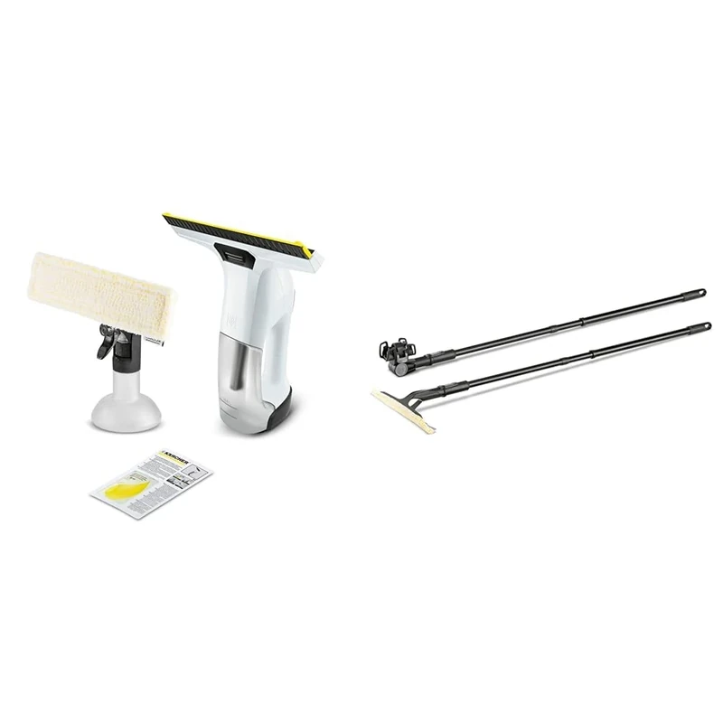 Bundle of Kärcher Window Vac WV 6 Plus, Extra Long Battery Running Time of 100 min, LED Battery Indicator Display, Spray Bottle with Microfibre Cloth + Kärcher Window Vacuum Extension Set
