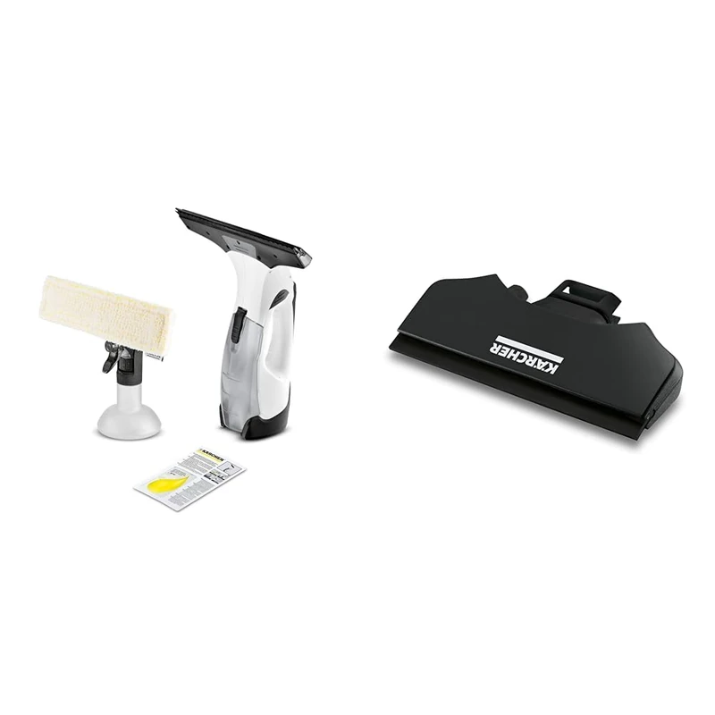 Bundle of Kärcher Window Vac WV 5 Plus, Battery Running Time: 35 min, Removable Battery, LED Display for Battery Status, Spray Bottle with Microfibre Cloth + Kärcher Window Vacuum Extension Set