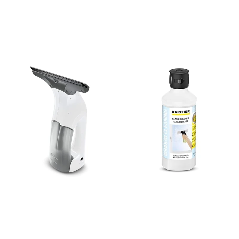 Bundle of Kärcher WV 1 Window Vac, Battery Running Time: 20 min, LED Display for Battery Status, Dirty Water Tank: 100 ml, Weight: 0.5 kg + Kärcher Window Cleaner Concentrate RM 500
