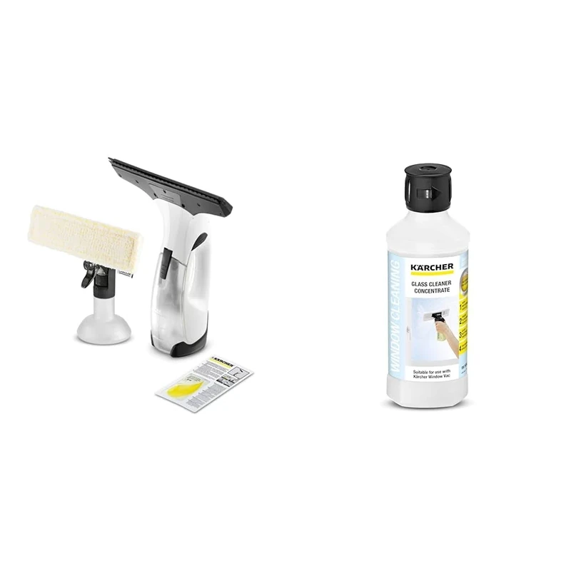 Bundle of Kärcher Window Vac WV 2 Plus, Battery Running Time: 35 min, LED Display for Battery Status, Spray Bottle with Microfibre Cloth+ Kärcher Window Cleaner Concentrate RM 500