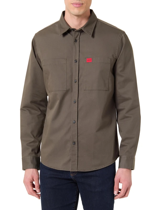 HUGO Men's Egrin Shirt, Dark Beige257,
