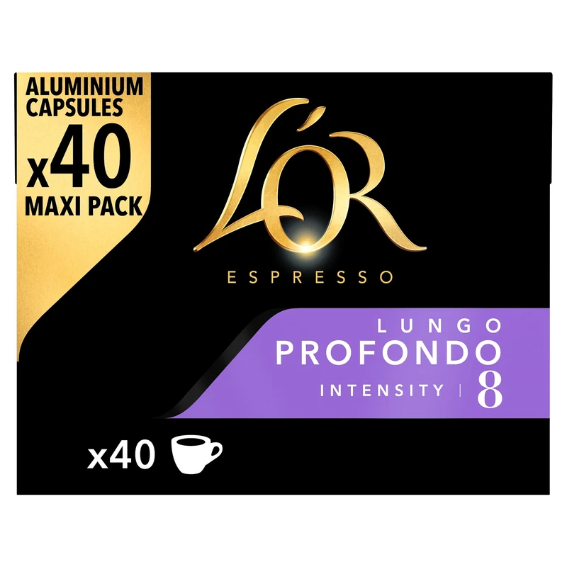 L'OR Espresso Lungo Profondo Coffee Pods x40 Intensity 8 (Pack of 5, Total 200 Capsules)