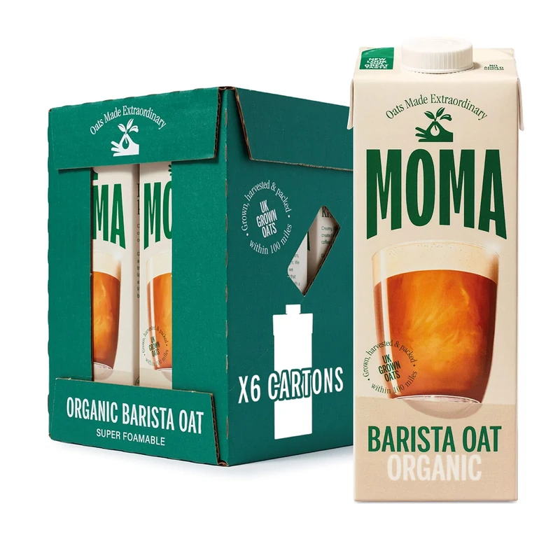 MOMA Organic Barista Oat Drink - 6 x 1L - 100% Plant Based Milk Alternative - Made from British Organic Oats - Vegan - Gluten Free - Fully Foamable - No Added Sugar - GMO Free - Made in the UK