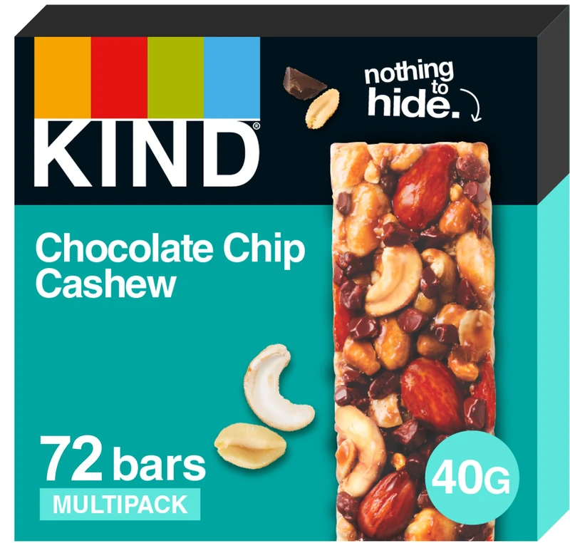 KIND Bars, Bulk Pack, Chocolate Chip Cashew, High Fibre, Gluten Free Snack Bars, No Artificial Colours, Flavours or Preservatives, 72 x 40g bars - Image 1