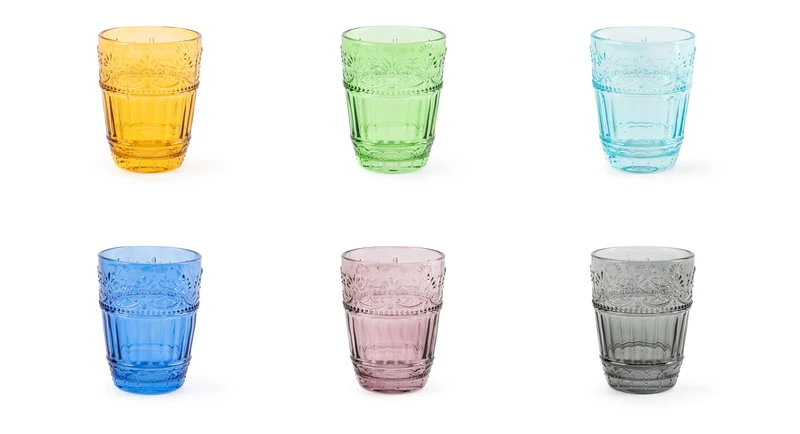Excelsa Country Flower Set of 6 Water Glasses, Coloured Glass in Paste, Capacity 300 ml
