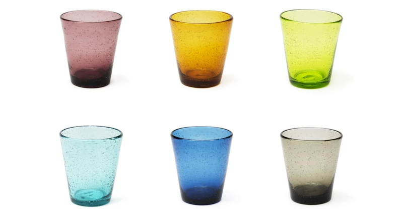 Excelsa Color Bubble Set of 6 Water Glasses, Coloured Glass in Paste, Capacity 300 ml