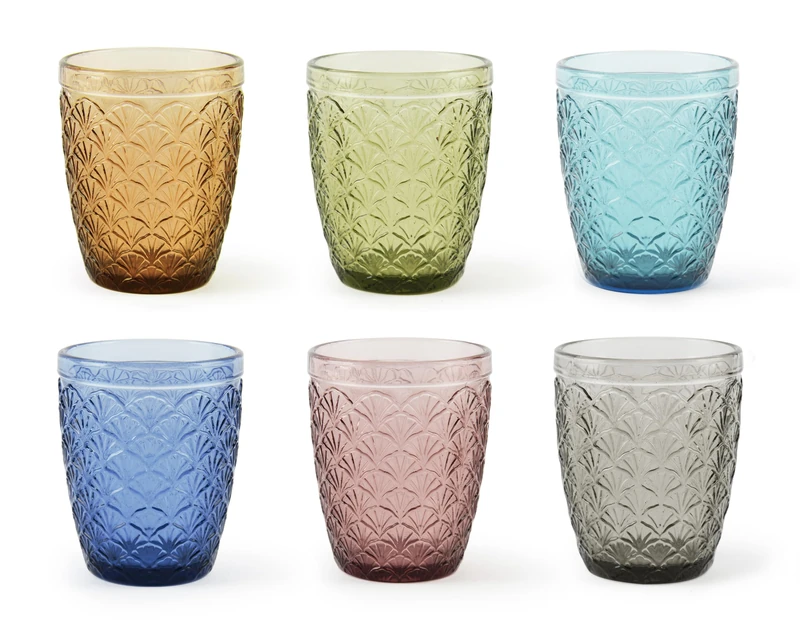 Excelsa Ginkgo Set of 6 Water Glasses, Coloured Glass Paste, Capacity 300 ml